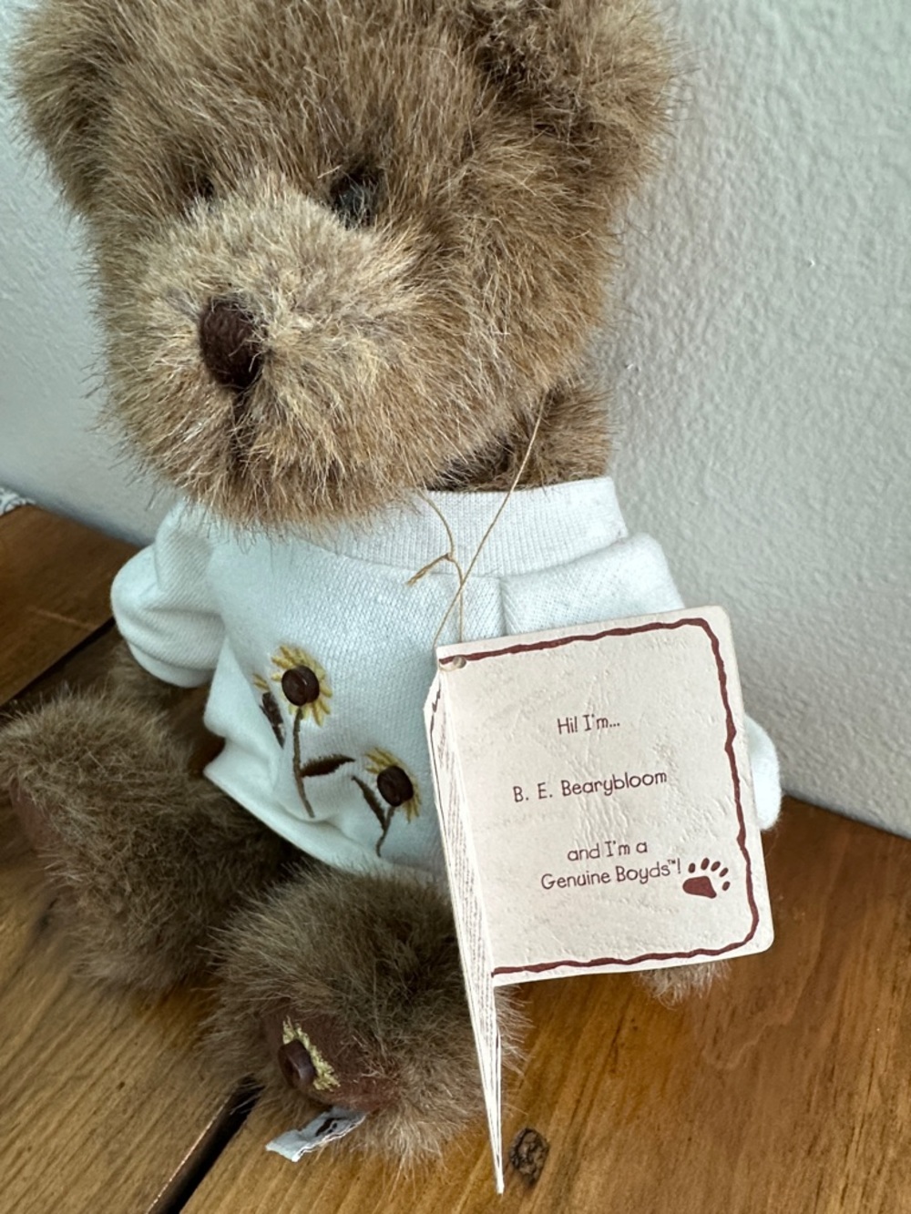 BOYDS Plush Bear in White Sunflower Sweatshirt - Picture 2 of 7